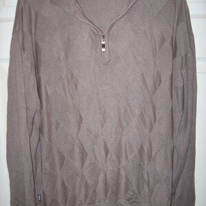 Koman 1/4 Zip Long Sleeve Polo Sweater Men's 2XL Green Gray Subdued Argyle